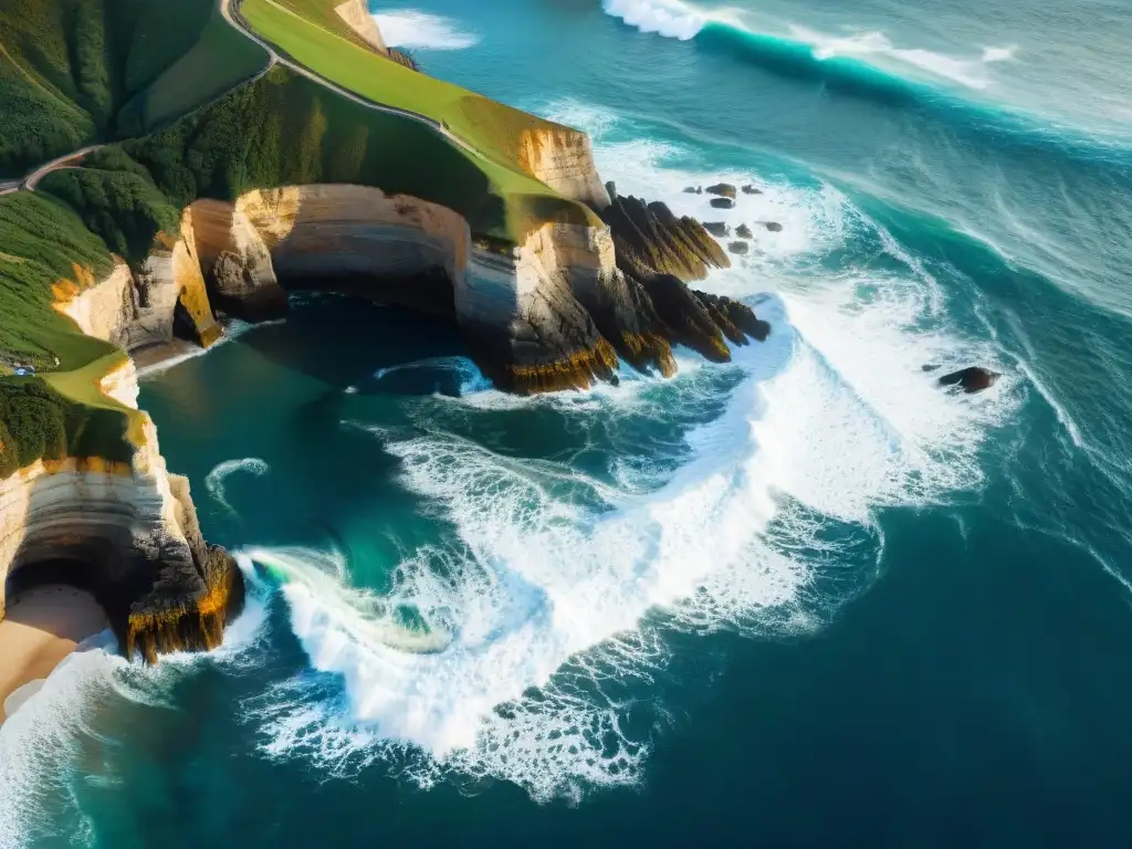 Costa salvaje: impacto de la erosión y la fuerza del mar Olas poderosas chocan contra acantilados, resaltando la erosión y la importancia de los seguros costeros protegen hogar