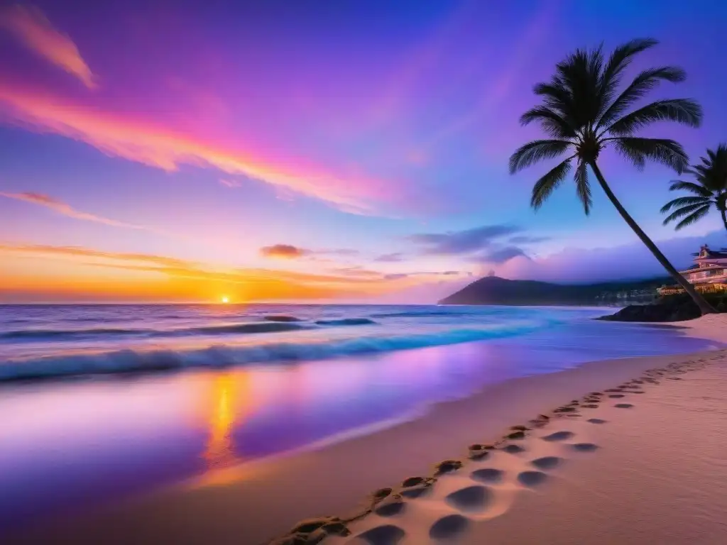 Atardecer dorado en playa paradisíaca Un paisaje costero al atardecer con servicio de concierge para playa