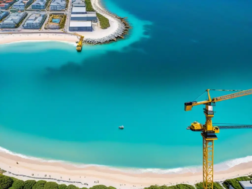 Costa en desarrollo: Hogares modernos junto al mar turquesa Paisaje costero en desarrollo con Préstamos construcción zonas costeras