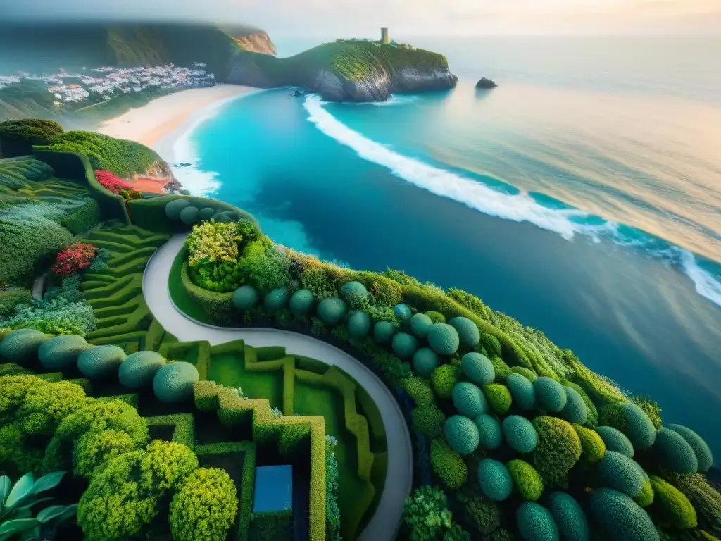 Paisaje costero armonioso: jardines integrados y vistas al mar Un paisaje costero impresionante, con caminos accesibles y diseño integrado, armonizando naturaleza y mar