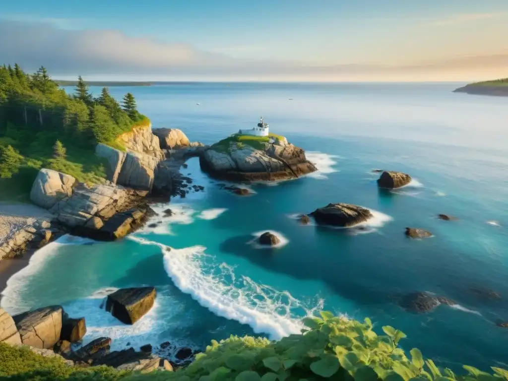 Paisaje costero en Maine: pesca tradicional al amanecer Paisaje costero en Maine con pescadores preparando sus redes en un bote de pesca de madera