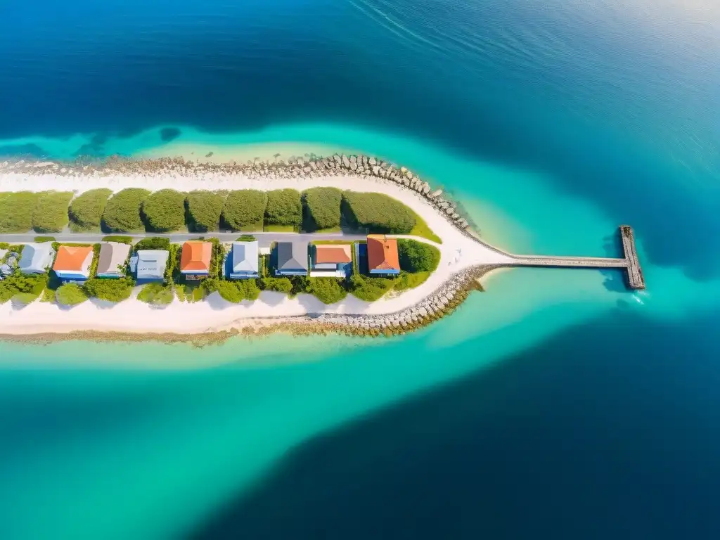 Innovación costera: tecnología y naturaleza protegiendo comunidades Un paisaje costero protegido por tecnología innovadora contra desastres naturales