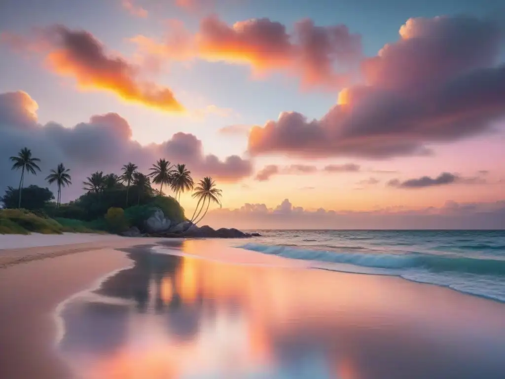 Costa serena al atardecer: belleza natural en el mar Un paisaje costero sereno al atardecer con la última luz del sol iluminando las aguas cristalinas