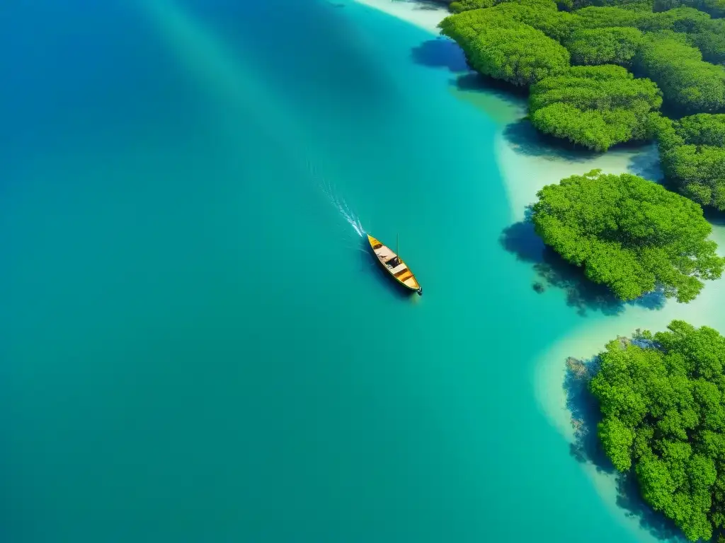 Manglares en Armonía: Ecosistema Costero Vibrante Un paisaje costero vibrante con manglares y aguas turquesa, destacando la gestión sostenible de recursos hídricos costeros