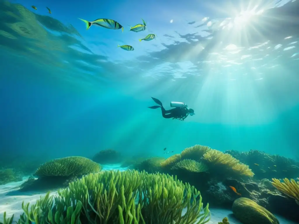 Pradera submarina vibrante: vida marina en armonía Paisaje submarino vibrante resaltando la importancia de conservar praderas marinas