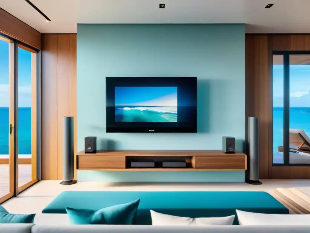 Sistema de automatización para hogar inteligente en casa de playa de lujo Panel de control de sistema domótico en hogar costero lujoso con fuerte señal de internet