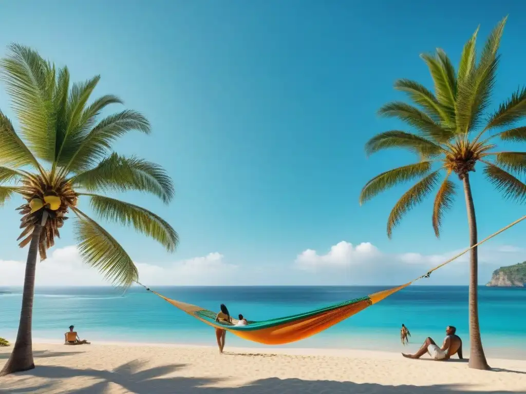 Inversión costera: diversión bajo el sol en paraíso turquesa Un paraíso costero accesible para todo presupuesto, con gente diversa disfrutando de un día soleado