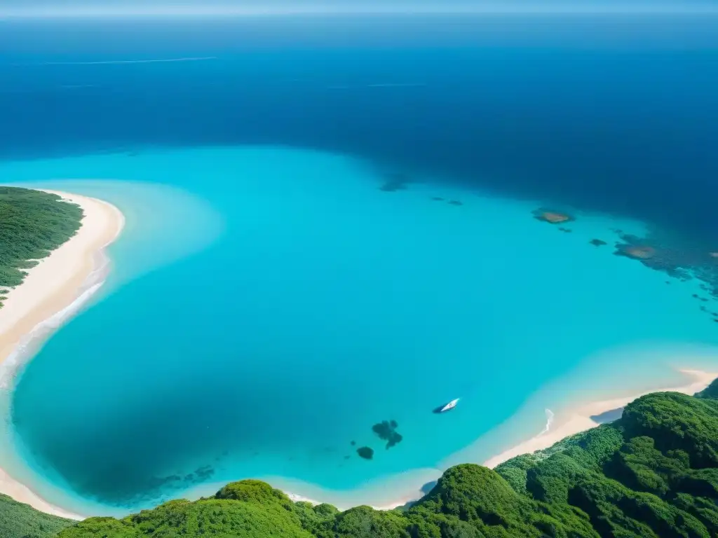Costa virgen: serenidad y vastedad del mar turquesa Un paraíso costero donde el agua turquesa se encuentra con la arena dorada, con una figura solitaria mirando al horizonte