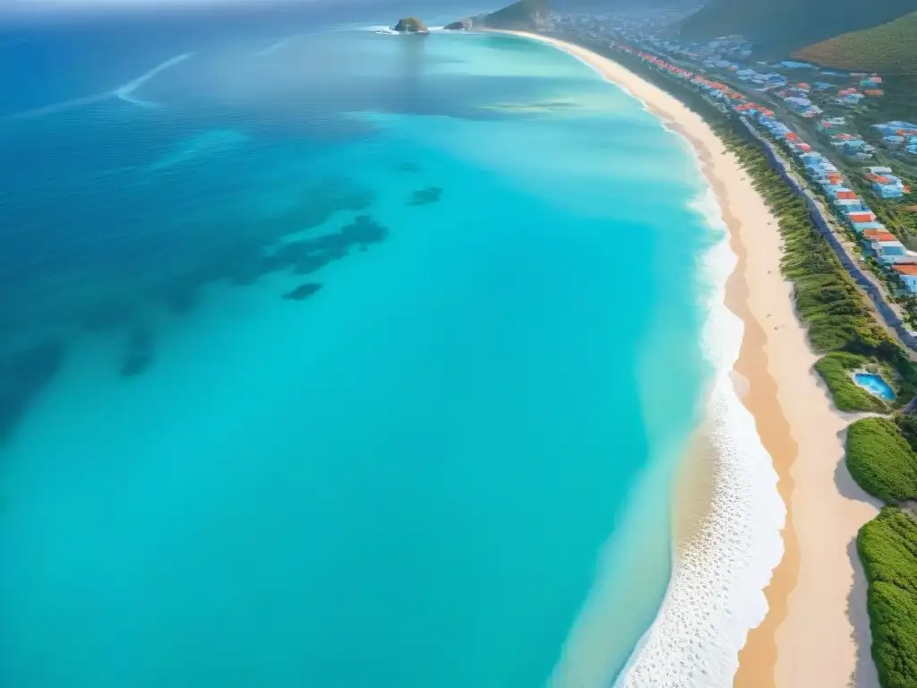 Paraíso costero: surfistas conquistan olas perfectas en aguas turquesas Un paraíso costero con aguas turquesa, playas doradas y surfistas capturando olas perfectas bajo un cielo azul
