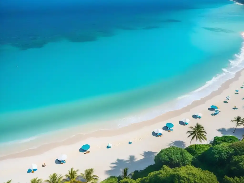 Playa paradisíaca: Lujo y relax en aguas turquesas Un paraíso costero con aguas turquesas, arena dorada y lujosas propiedades frente al mar