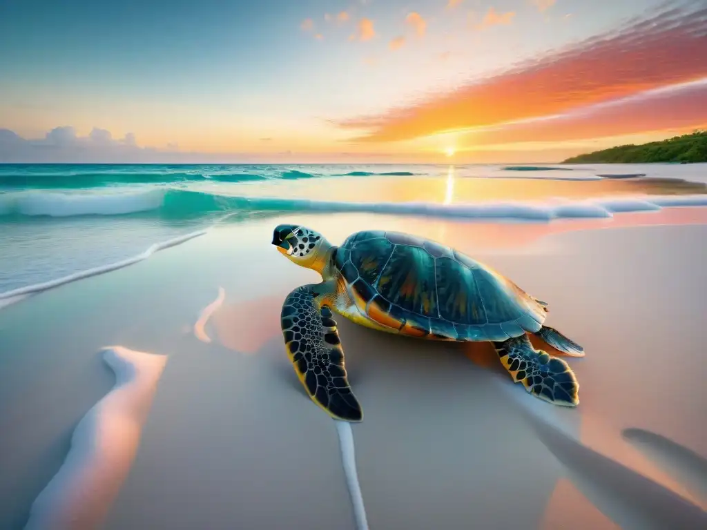 Conservación comunitaria: protegiendo tortugas marinas en paraíso costero Un paraíso costero con aguas turquesas, conservacionistas protegiendo tortugas marinas