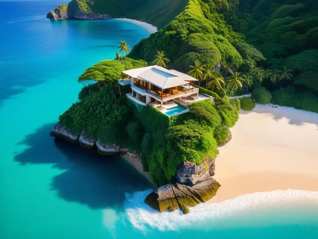 Paraíso costero: villa de lujo en acantilado Un paraíso costero frente al mar: lujosa villa en acantilado, playa privada y naturaleza exuberante al atardecer