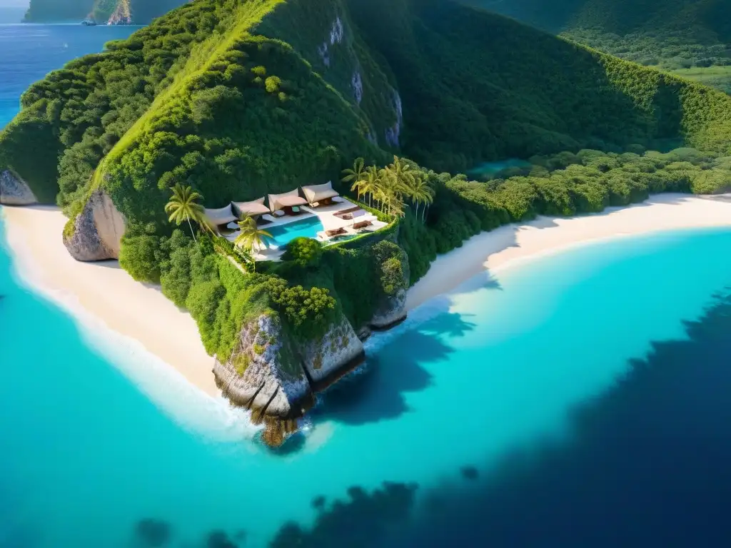 Resort de lujo en acantilados verdes Un paraíso costero de lujo: resort entre acantilados verdes, aguas turquesas y villas con piscinas infinitas