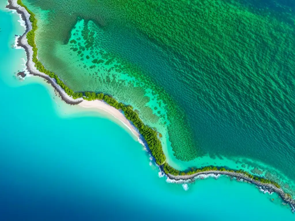 Paraíso costero: vida marina en ecosistema protegido Un paraíso costero protegido con aguas turquesas, arrecifes de coral y manglares exuberantes