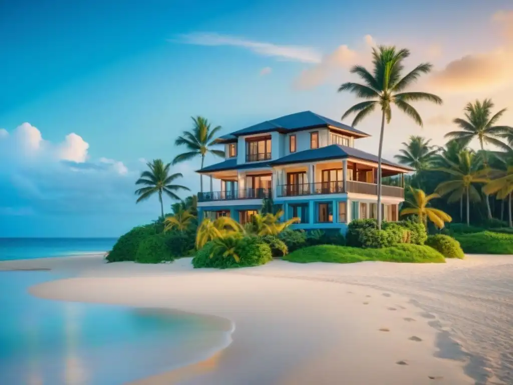 Residencia de lujo frente al mar: seguro en playa paradisíaca Un paraíso costero con residencia lujosa y vista al mar, ideal para Políticas de seguro para residencias