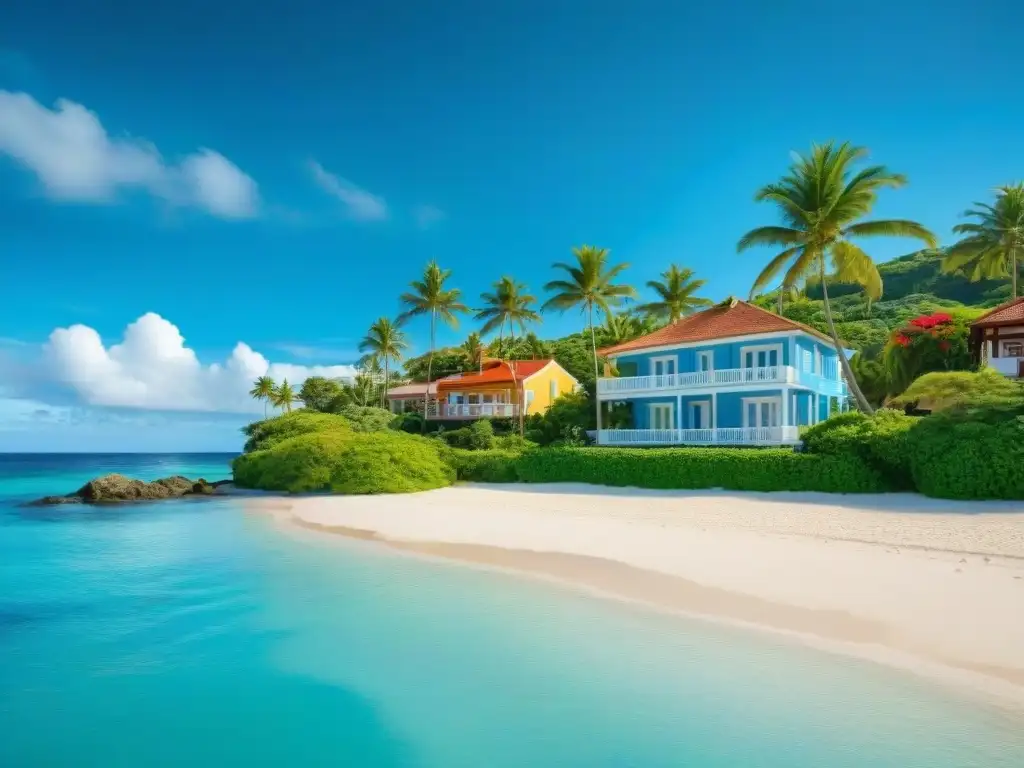 Costa tropical: destino vacacional tranquilo con seguro de viaje Un paraíso costero sereno con playas doradas, aguas cristalinas y palmeras verdes