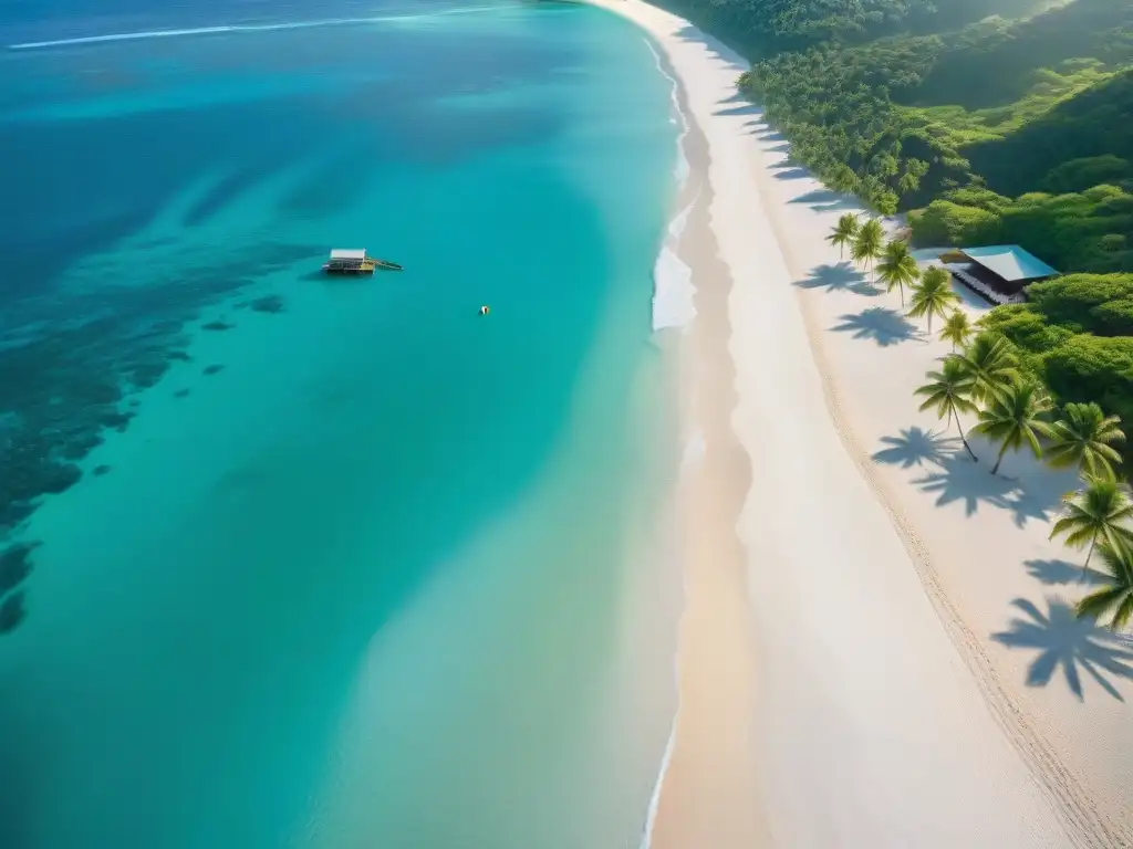Paraíso costero: aguas turquesa, playas de arena blanca y sostenibilidad Un paraíso costero sostenible: aguas turquesas, playas blancas, palmeras y un eco-resort