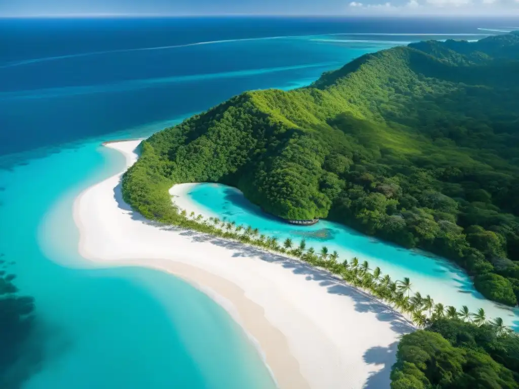 Paraíso costero: aguas turquesas cristalinas y eco-lujo Un paraíso costero sostenible de lujo con aguas cristalinas, arena blanca y arrecifes de coral coloridos