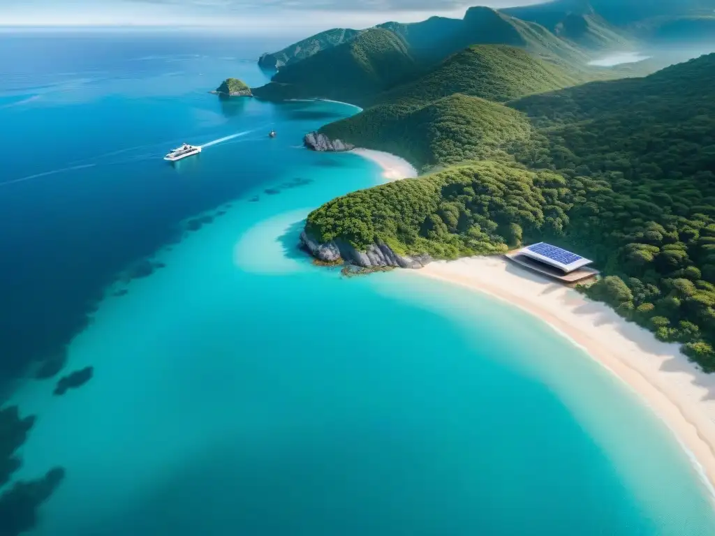 Destino turístico sostenible: costa paradisíaca y tecnología eco Un paraíso costero sostenible con tecnología innovadora