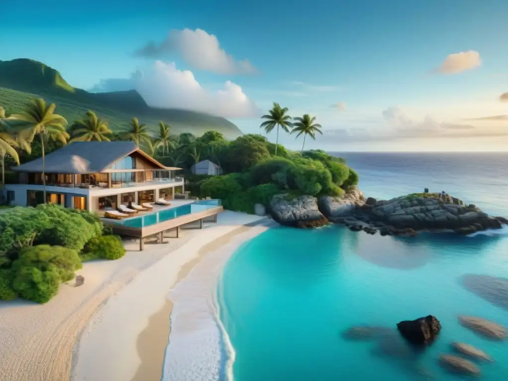 Paraíso playero: alquiler vacacional seguro con diversión y relax Un paraíso costero con turistas felices disfrutando, resaltando la importancia de Seguros de viaje alquiler costero
