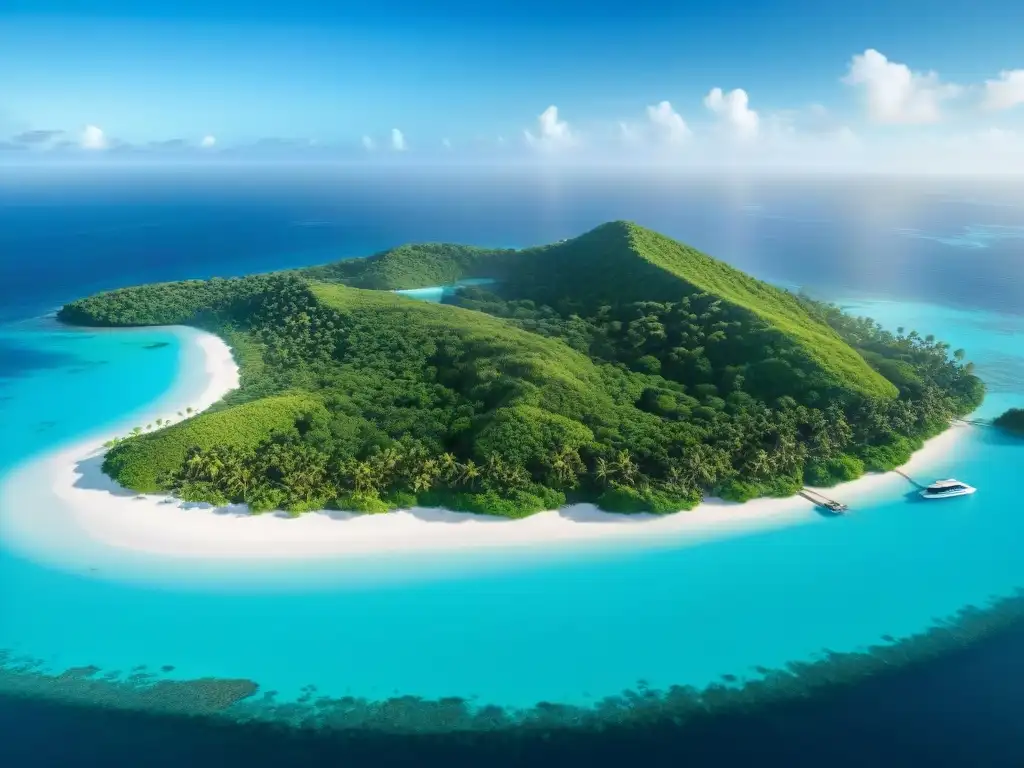 Exclusiva isla privada en el Caribe: lujo y tranquilidad Un paraíso exclusivo en el Caribe: isla privada con aguas turquesas, playas blancas, palmeras y villas de lujo