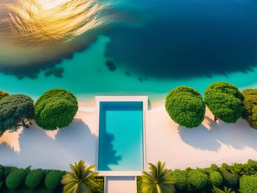 Propiedad costera de lujo al atardecer: piscina infinita privada y jardines tropicales Un paraíso de lujo costero con pólizas premium propiedades lujo costeras