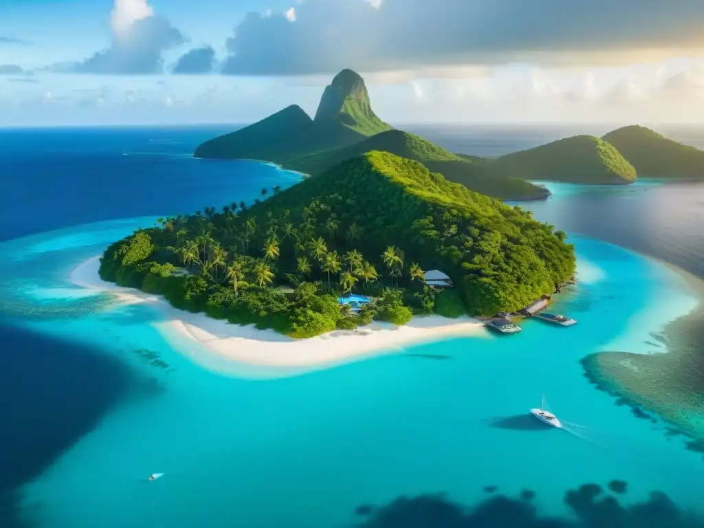 Paraíso exclusivo en el Caribe: isla privada de lujo Un paraíso de lujo desconectado en una isla privada del Caribe: aguas turquesas, playas blancas, villas exclusivas y exuberante vegetación tropical