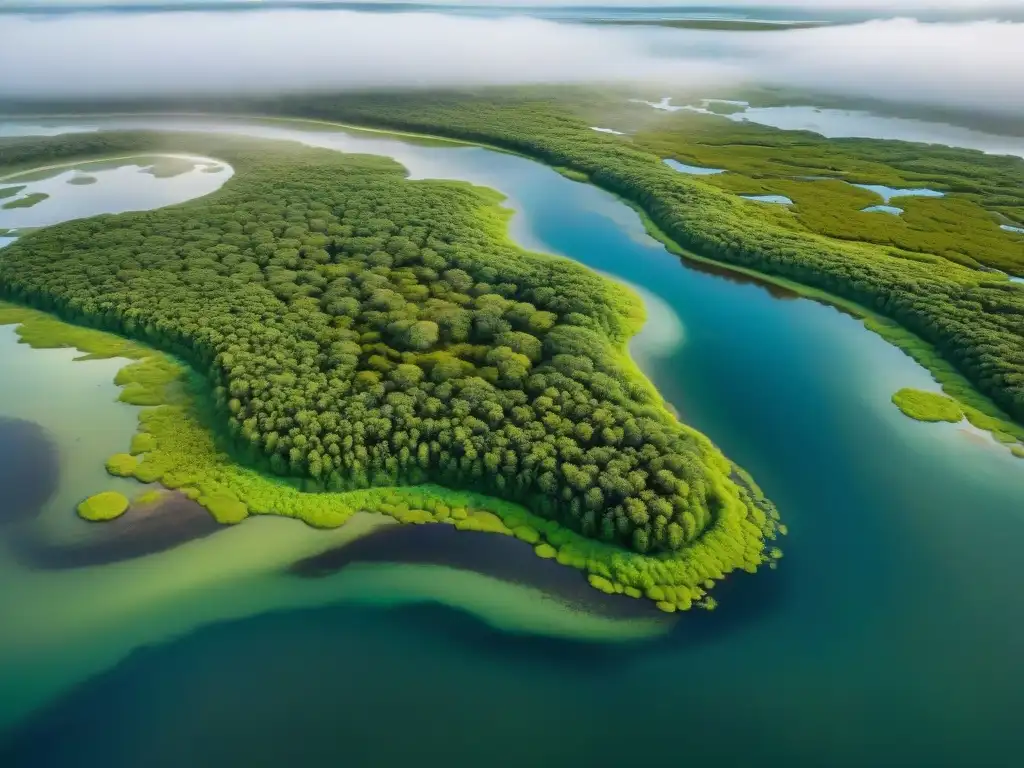 Humedales costeros: biodiversidad y belleza natural Un paraíso natural de humedales costeros donde la diversa flora y fauna conviven en armonía