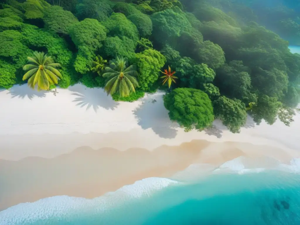 Paraíso tropical: playa virgen de aguas turquesa y arena blanca Un paraíso sereno y lujoso: playa de arena blanca, aguas turquesas y palmeras