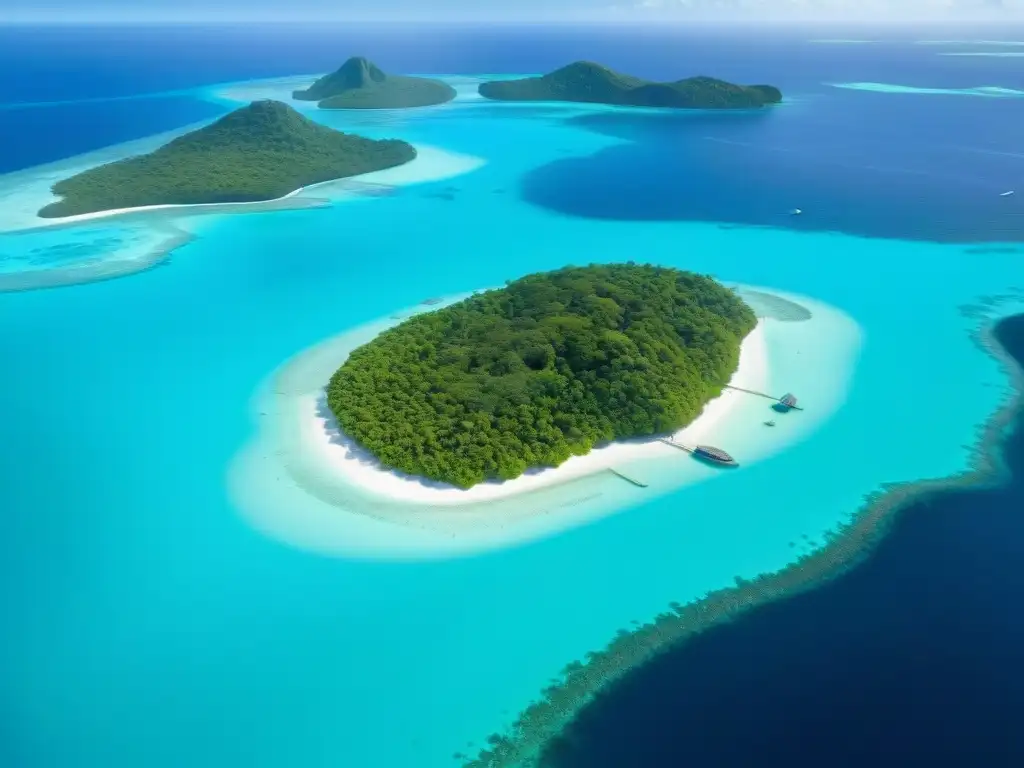 Paraíso tropical: laguna turquesa y arrecifes de coral Un paraíso tropical: laguna turquesa, islas verdes y arrecifes de coral