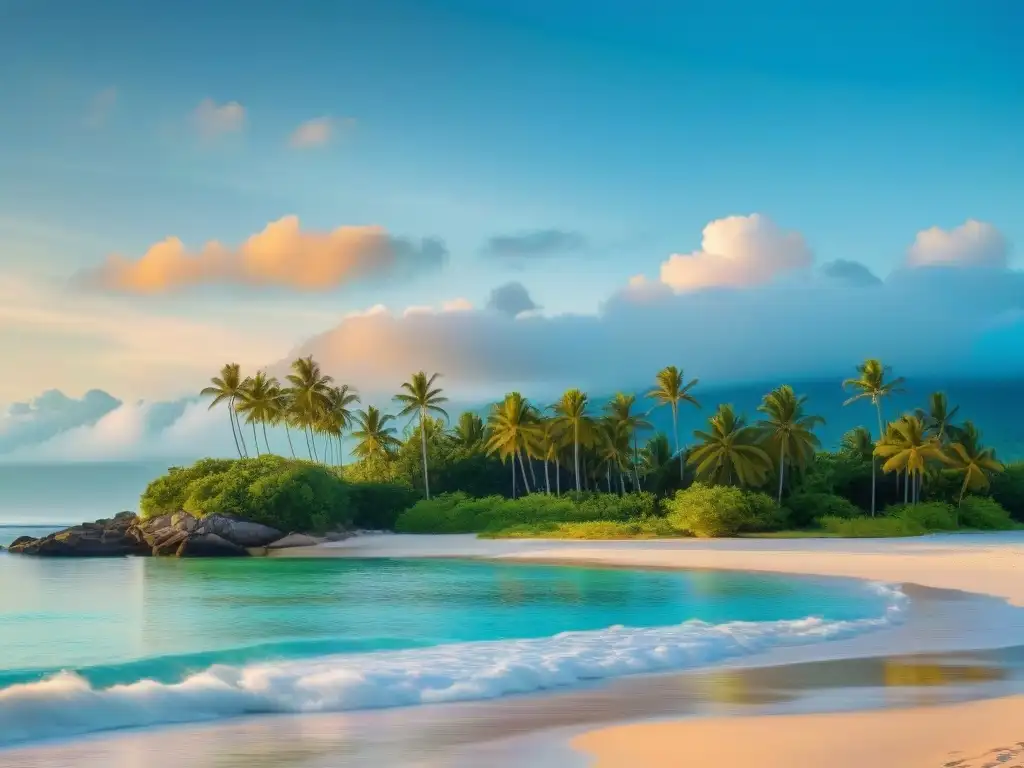 Paraíso tropical: playa de arena blanca y aguas turquesas Paraíso tropical con playa de arena blanca, aguas turquesas y palmeras