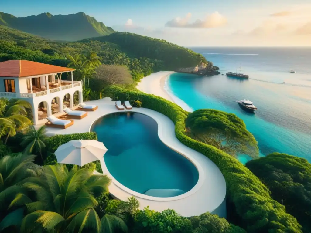 Propiedad costera de lujo con piscina infinita privada y vistas al mar Pareja disfrutando pólizas premium propiedades lujo costeras en villa con piscina infinita privada y vista al mar al atardecer