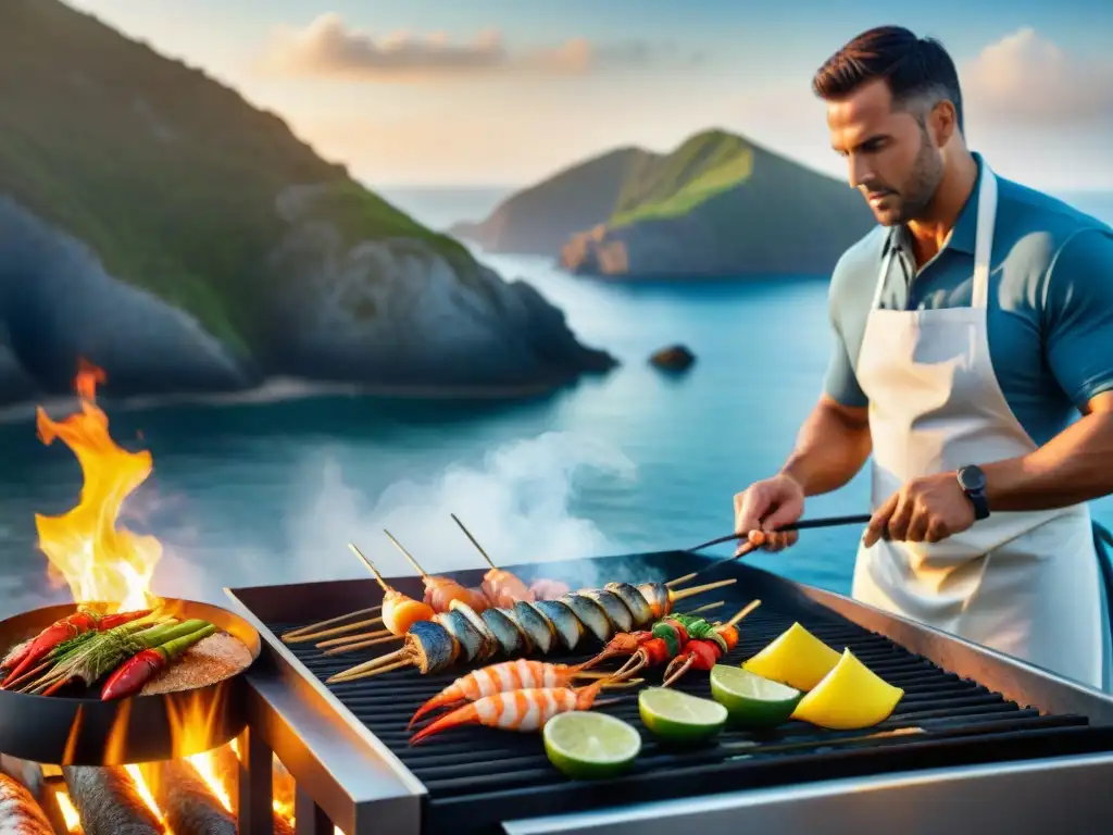 Maestro Parrillero Costero: Grill de Mariscos y Carnes al Atardecer Parrilla costera: técnicas sabores en un atardecer pintoresco junto al mar
