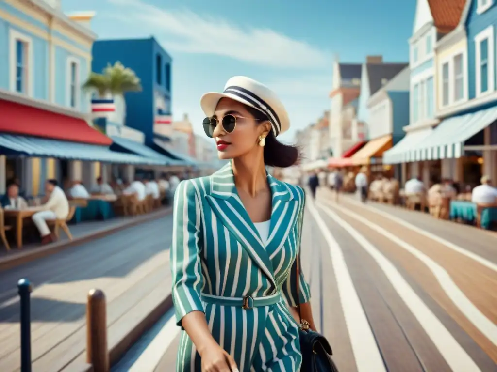 Paseo marítimo chic: moda costera y urbana fusionadas Un paseo costero bullicioso con personas de todas las edades y estilos, luciendo moda costera street style marítimo