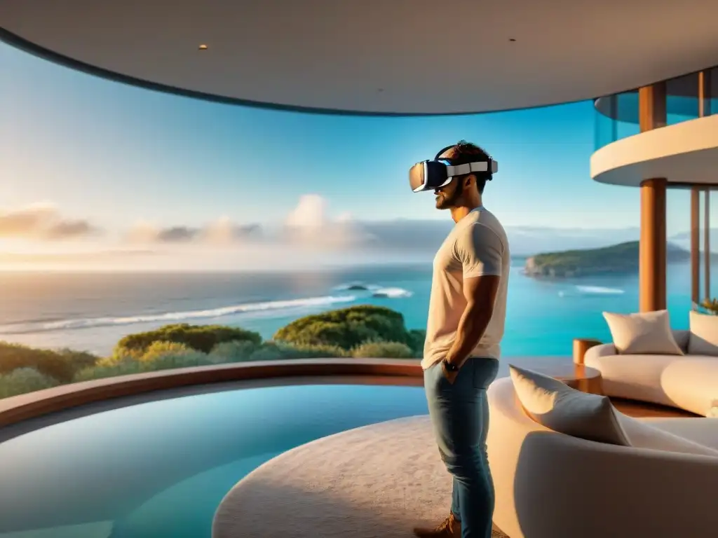 Experiencia inmersiva: Tour VR de lujo en propiedad playera Persona en VR asombrada por lujosa propiedad frente al mar