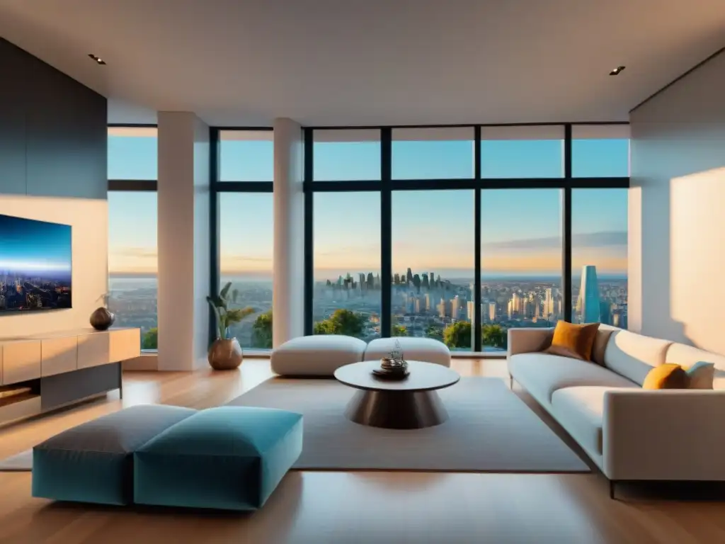 Inmersión total: experiencia VR en sala de estar moderna Personas explorando la inmobiliaria virtual en sala moderna