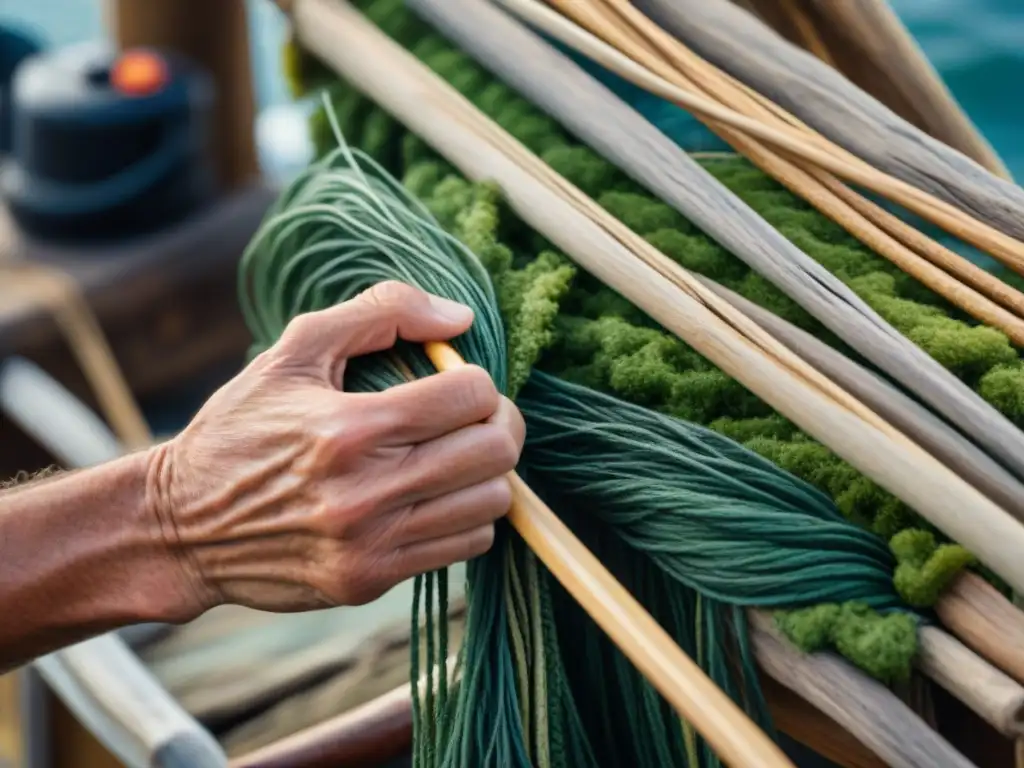 Artesano del mar: tejiendo la historia marítima Un pescador crea artesanías marítimas únicas mundo con algas y madera, en un taller costero lleno de encanto