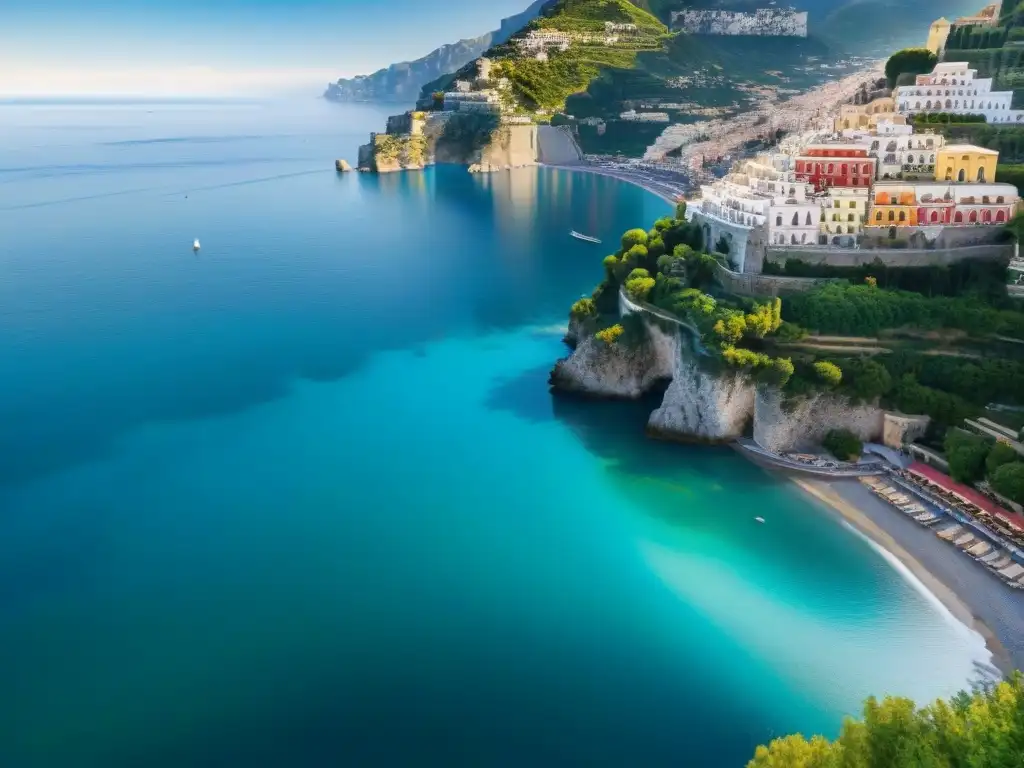 Costa Amalfitana: encanto costero y belleza natural en altaresolución Pintoresco pueblo en acantilado con terrazas y barcos de pesca en Propiedades costeras en la Costa Amalfitana