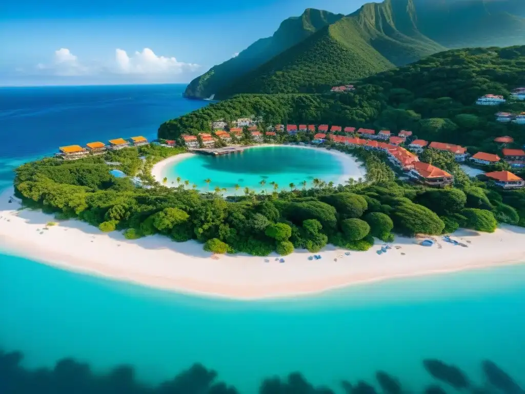 Costa paradisíaca: arquitectura moderna y tradicional frente al mar Pintoresco pueblo costero con casas modernas y tradicionales junto al mar turquesa