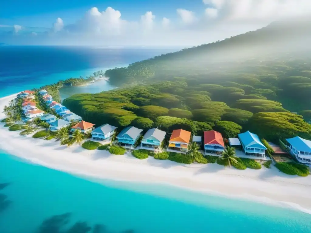 Paraíso costero: casas coloridas, playas blancas y aguas cristalinas Pintoresco pueblo costero con casas coloridas, playas de arena blanca y aguas cristalinas