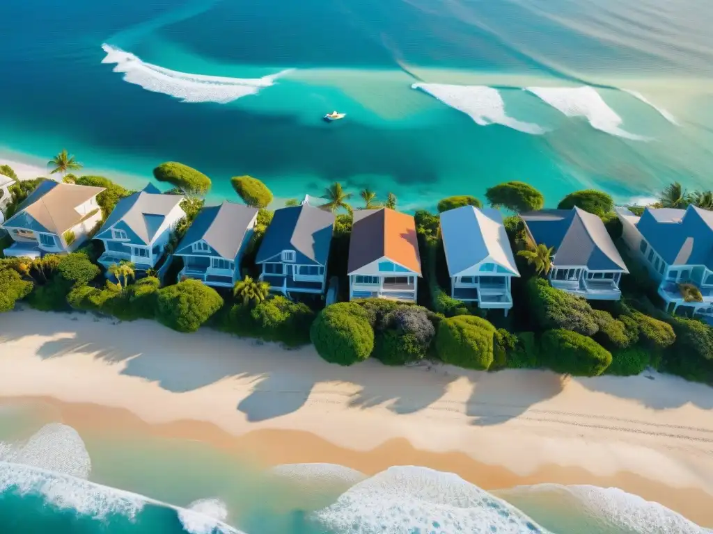 Inversiones costeras: atardecer exclusivo frente al mar Pintoresco pueblo costero con propiedades frente al mar, ideal para principiantes en crowdfunding inmobiliario costero