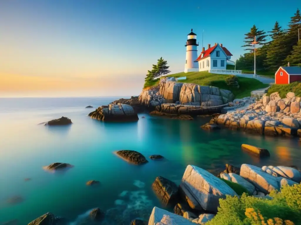 Pintoresco puerto pesquero en Maine al atardecer Pintoresco puerto de pesca en la Costa de Maine al atardecer