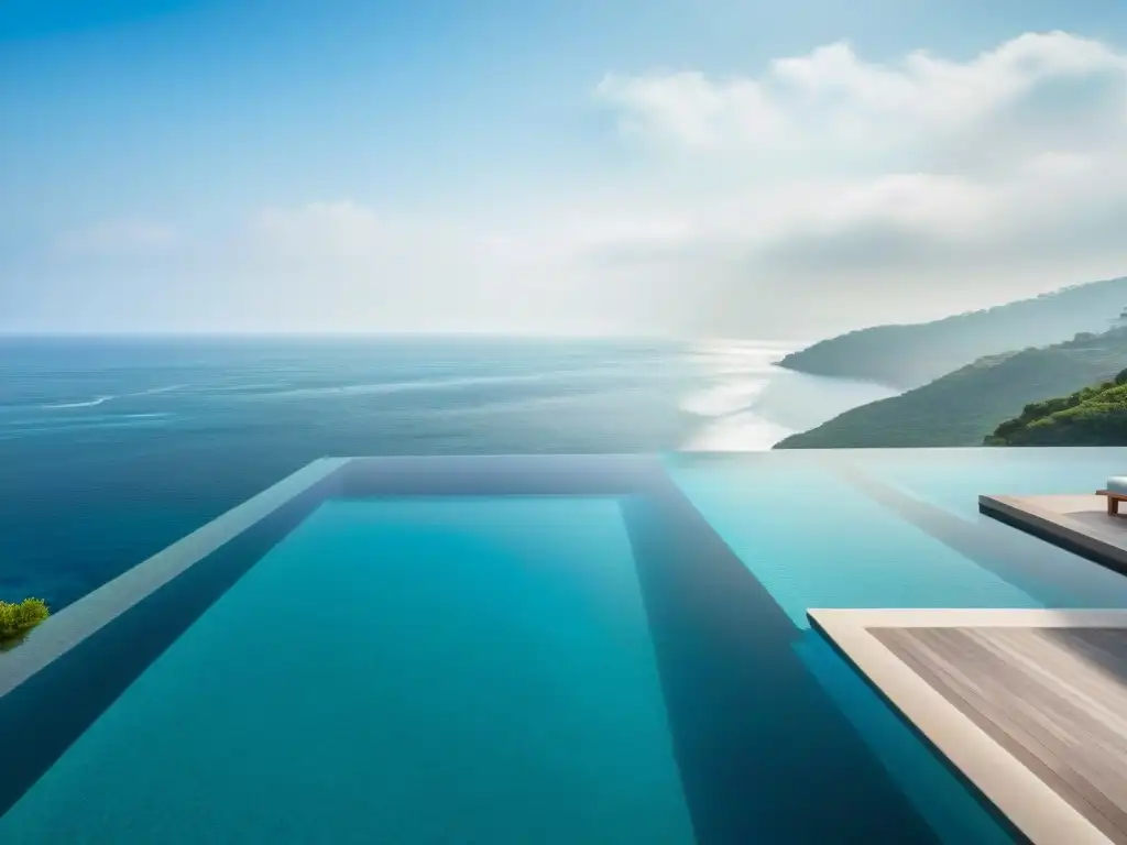 Piscina infinita: fusión perfecta con el mar Piscina de borde infinito costera integrada con el mar, lujo y serenidad