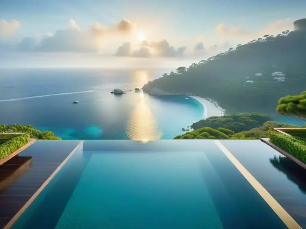 Piscina infinita de lujo: fusión con el mar Piscina infinita de diseño costero en lujosa villa, fusionando con aguas cristalinas del océano