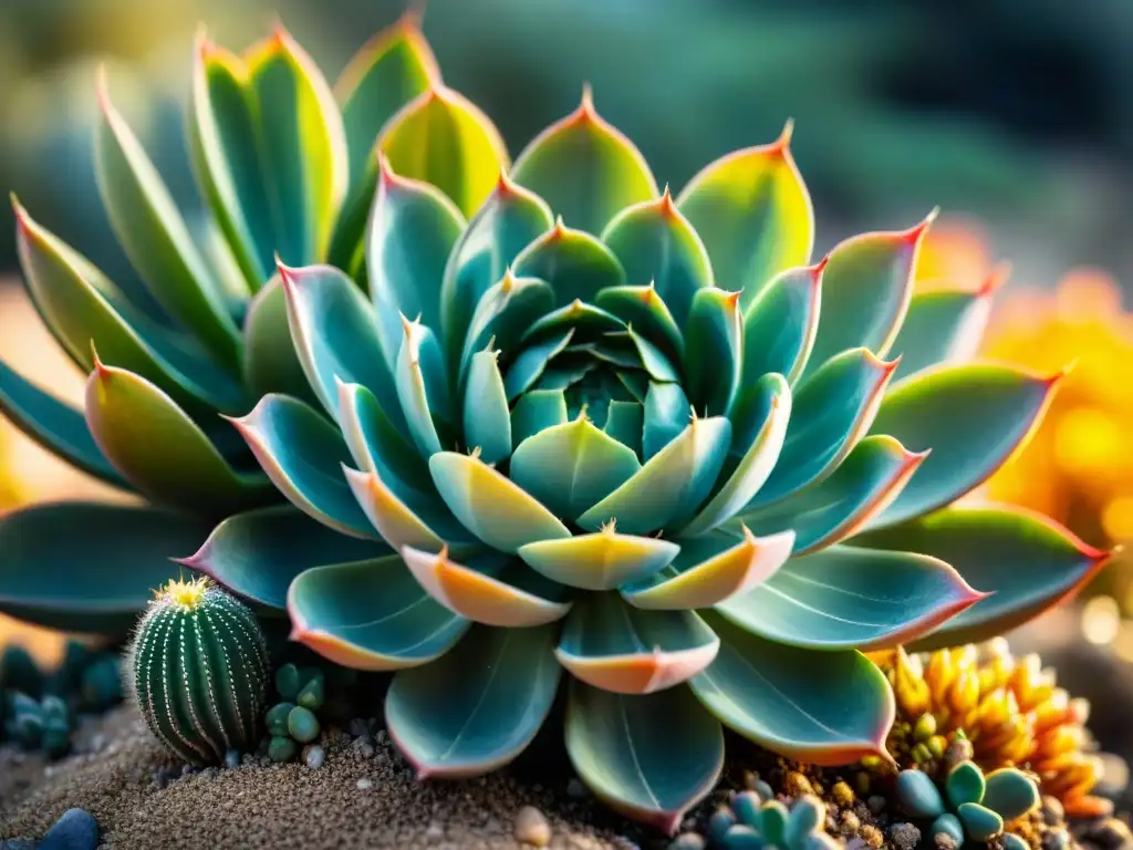 Suculentas y cactus costeros: belleza resiliente Plantas costeras en diseño exterior: suculentas y cactus vibrantes en arena con olas del mar al fondo