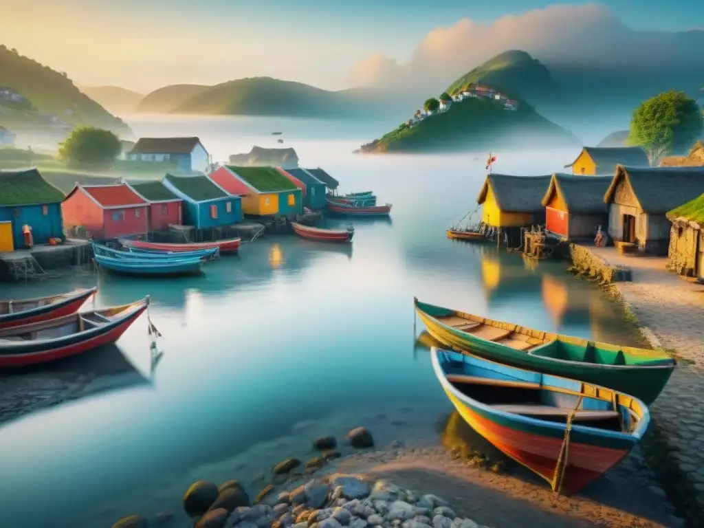 Pintoresco pueblo de pescadores al amanecer: escena costera en 8k Platillos tradicionales pueblos pesqueros: Escena matutina en un pintoresco pueblo pesquero con pescadores y barcos coloridos al amanecer