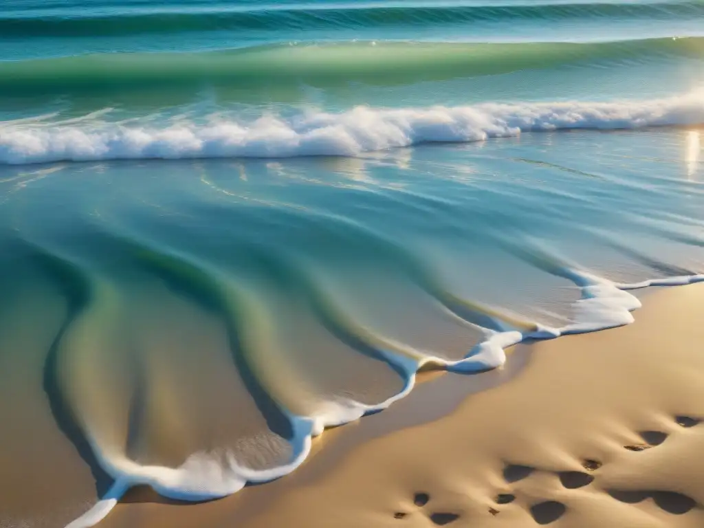 Playa paradisíaca: aguas cristalinas y serenidad Playa de arena blanca con aguas cristalinas y gaviotas, transmitiendo pureza y beneficios agua de mar piel