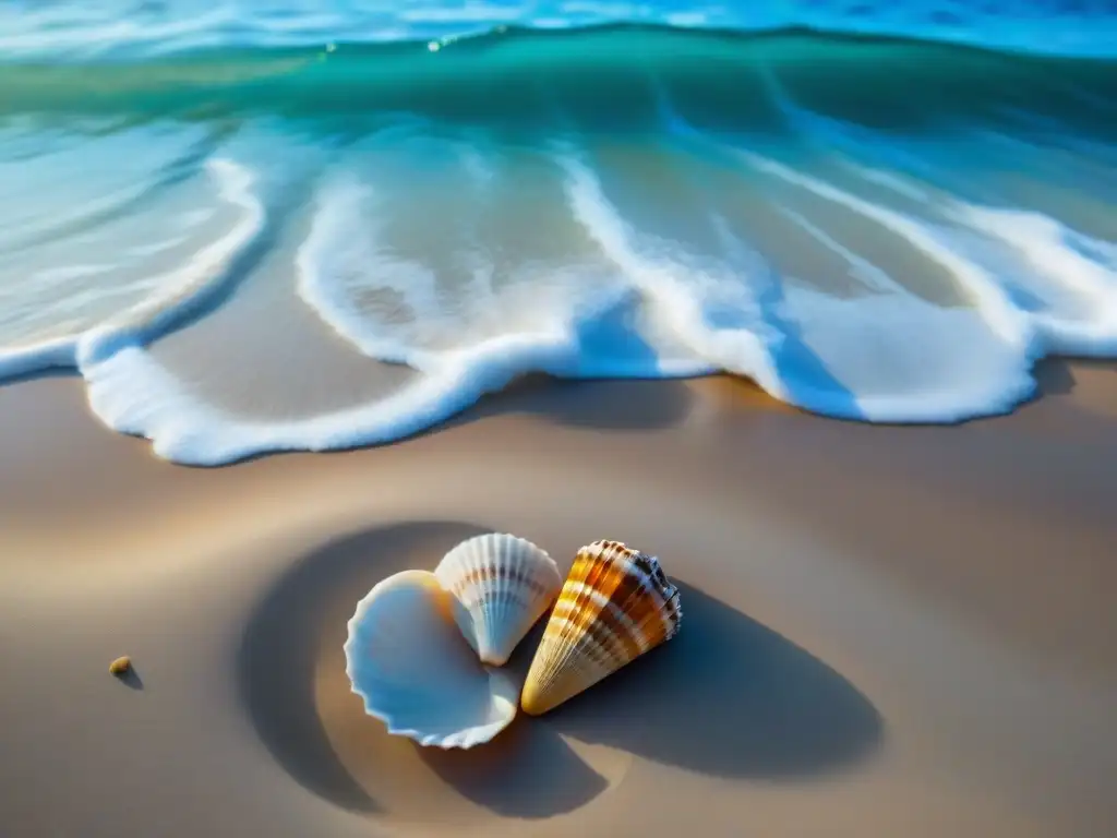Paraíso costero: arena dorada, aguas turquesas y conchas coloridas Playa de ensueño con seashells y palmeras para amantes del mar