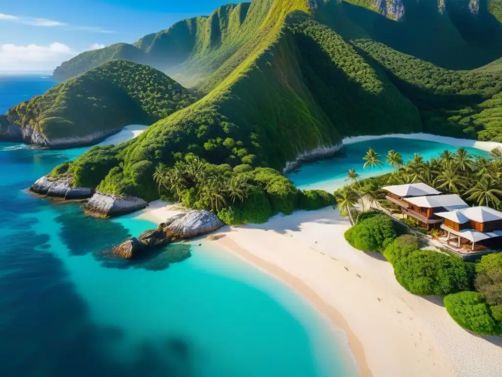 Paraíso tropical: playa escondida entre acantilados Playa escondida entre acantilados, aguas turquesas y villas de lujo