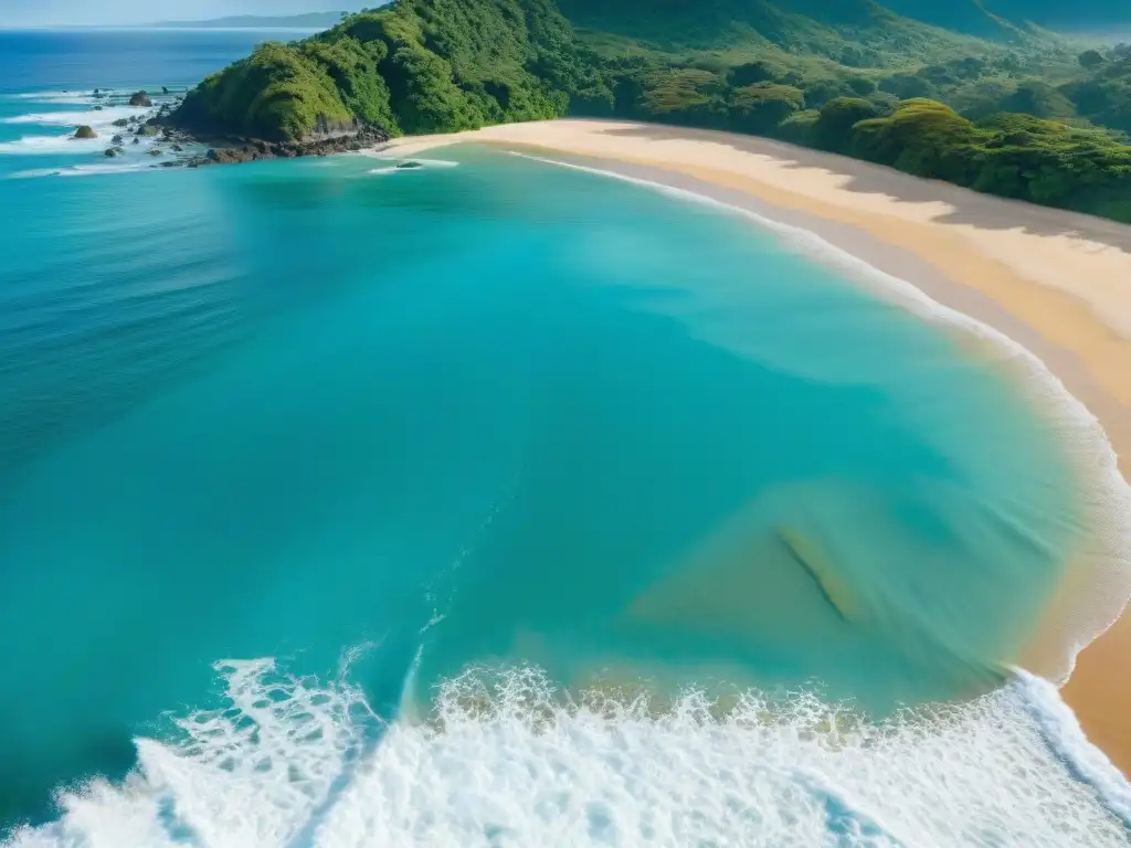Paraíso costarricense: playa de ensueño con surfistas y palmeras Playa paradisíaca en Costa Rica con aguas turquesas y palmeras